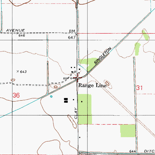 Topographic Map of Range Line, IN