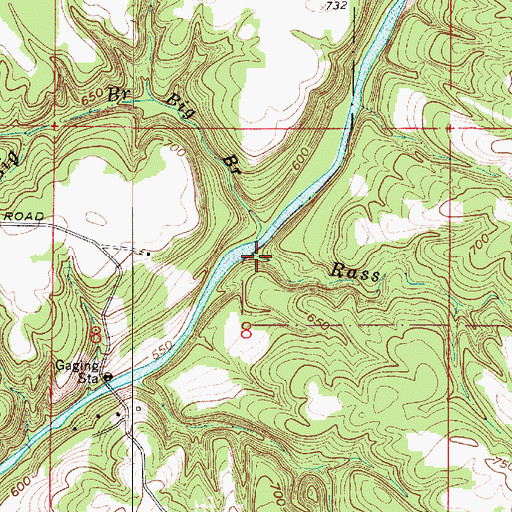 Topographic Map of Rass Clore Branch, IN