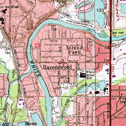 Topographic Map of Ravenswood, IN