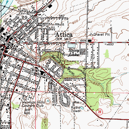 Topographic Map of Ravine Park, IN
