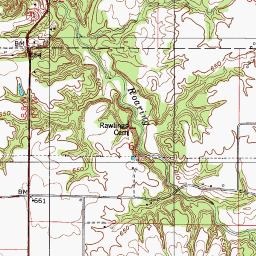 Topographic Map of Rawlings Cemetery, IN