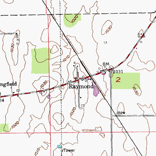 Topographic Map of Raymond, IN