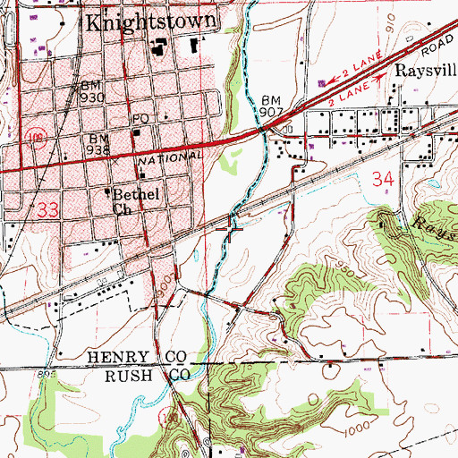 Topographic Map of Raysville Run, IN