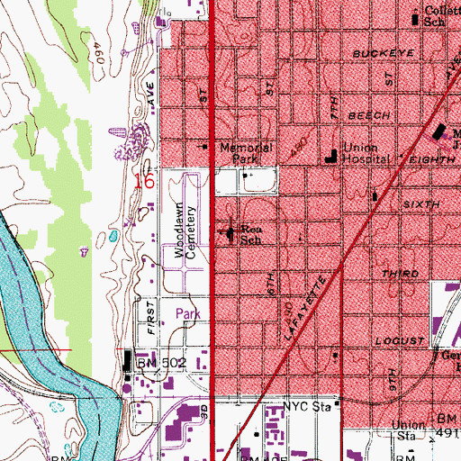 Topographic Map of Rea School, IN