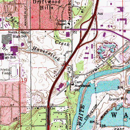 Topographic Map of Ream Creek, IN