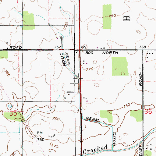 Topographic Map of Ream Ditch, IN