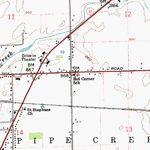 Topographic Map of Red Corner School, IN