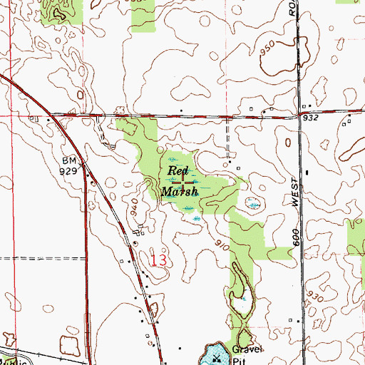 Topographic Map of Red Marsh, IN