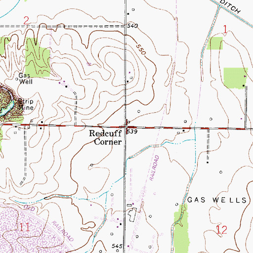 Topographic Map of Redcuff Corner, IN