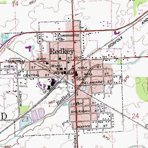 Topographic Map of Redkey, IN
