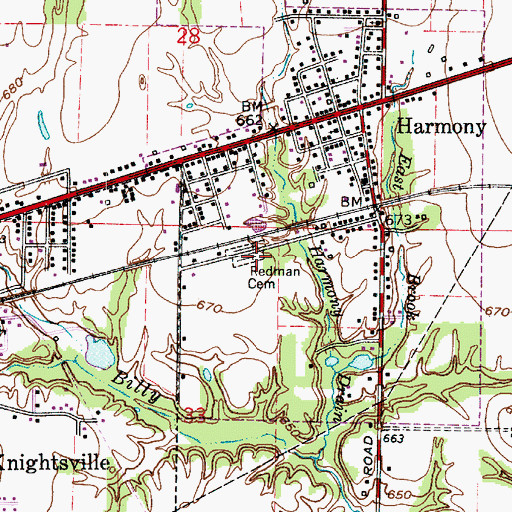 Topographic Map of Harmony Cemetery, IN
