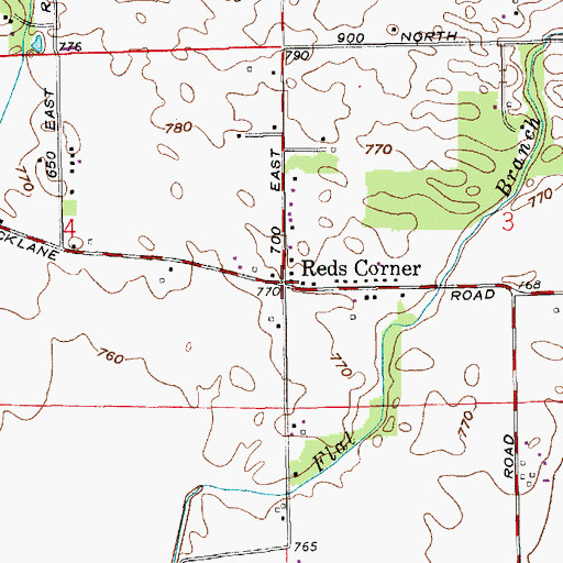 Topographic Map of Reds Corner, IN