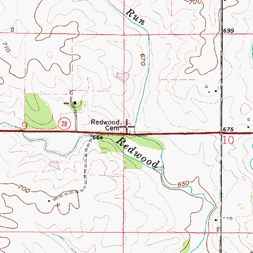 Topographic Map of Redwood Cemetery, IN