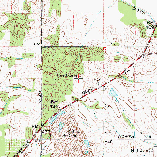Topographic Map of Reed Cemetery, IN