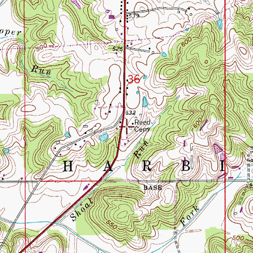 Topographic Map of Reed Cemetery, IN