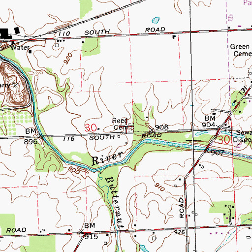 Topographic Map of Reed Cemetery, IN