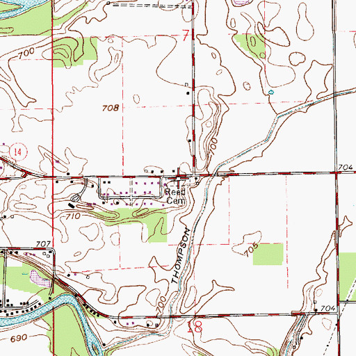 Topographic Map of Reed Cemetery, IN