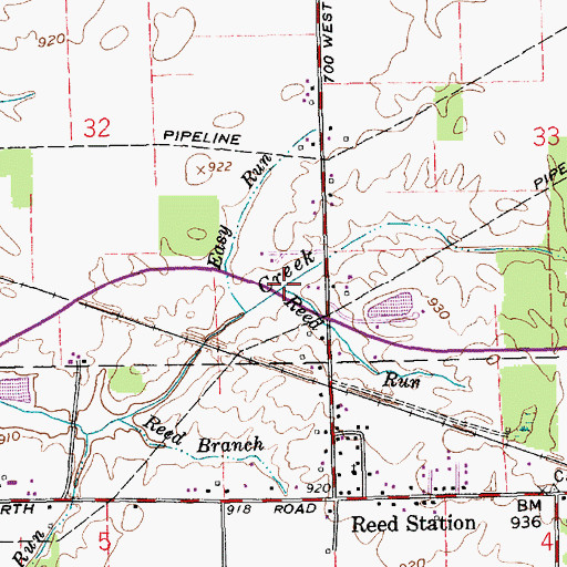 Topographic Map of Reed Run, IN