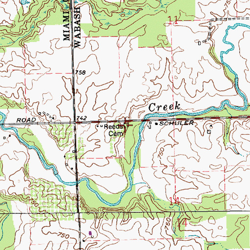 Topographic Map of Reeds Cemetery, IN