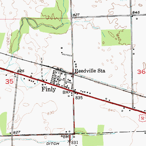 Topographic Map of Reedville Station, IN