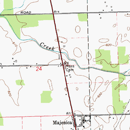 Topographic Map of Rees Cemetery, IN