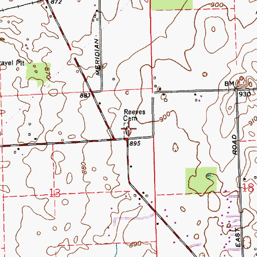 Topographic Map of Reeves Cemetery, IN