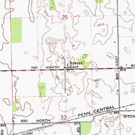 Topographic Map of Reeves Cemetery, IN
