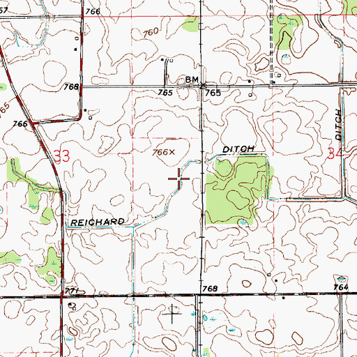Topographic Map of Reichard Ditch, IN