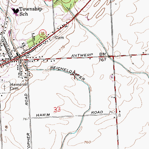 Topographic Map of Reichelderfer Ditch, IN