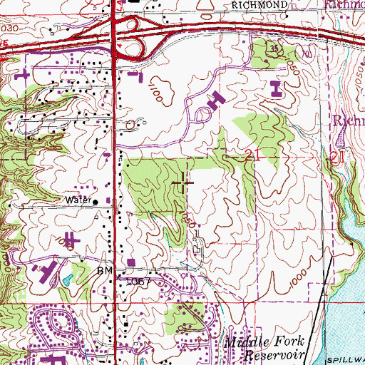 Topographic Map of Reid Hospital, IN