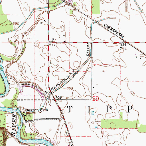 Topographic Map of Reinhold Ditch, IN