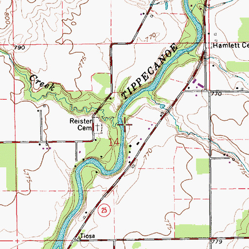 Topographic Map of Reister Creek, IN
