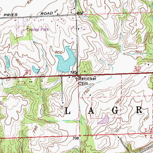 Topographic Map of Renicker Cemetery, IN