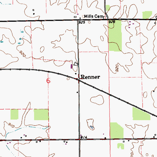 Topographic Map of Renner, IN