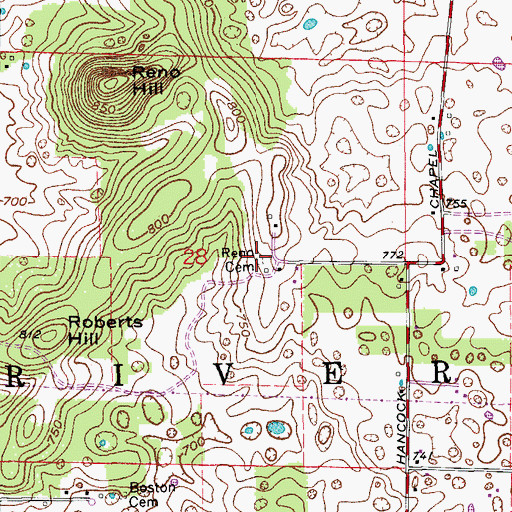 Topographic Map of Reno Cemetery, IN