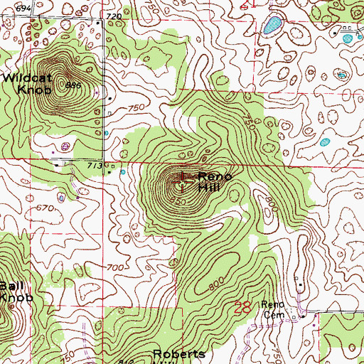 Topographic Map of Reno Hill, IN