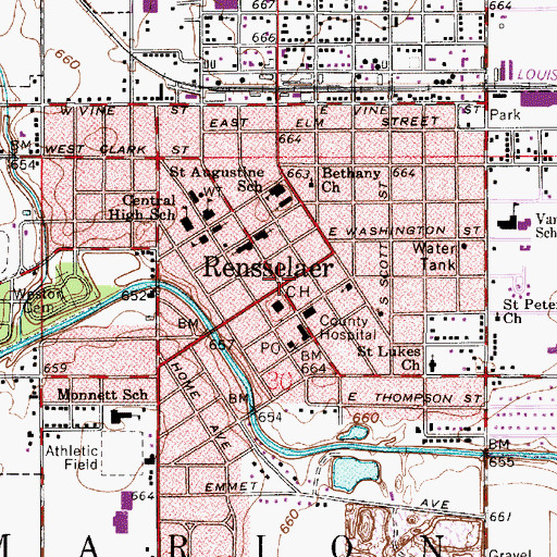 Topographic Map of Rensselaer, IN