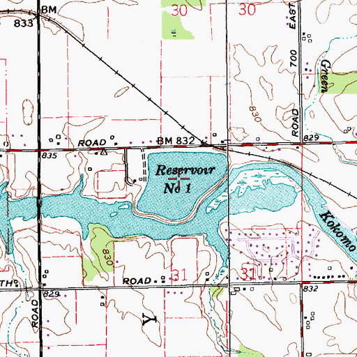 Topographic Map of Kokomo Reservoir Number One, IN