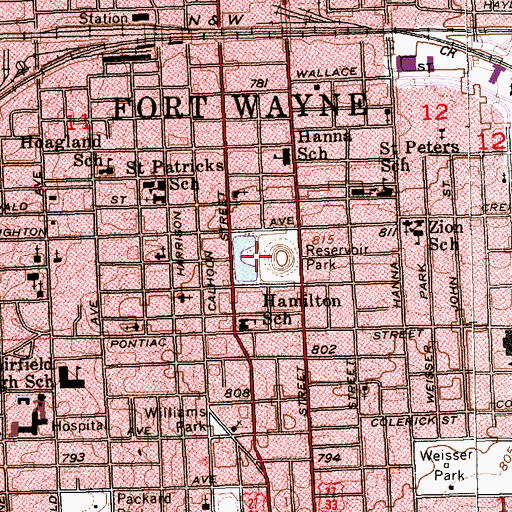 Topographic Map of Reservoir Park, IN