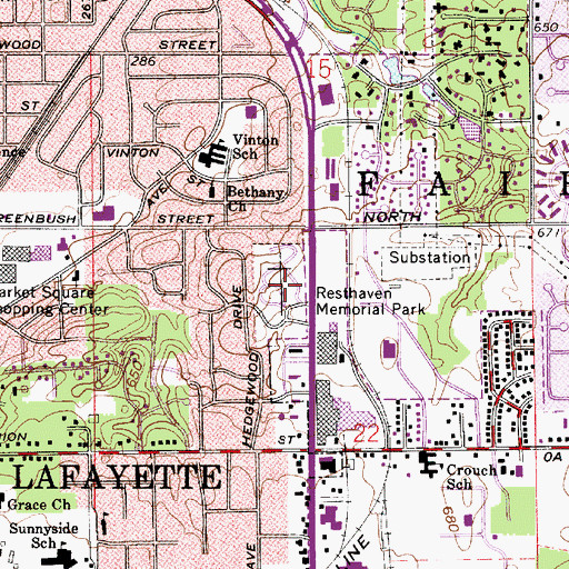 Topographic Map of Rest Haven Memorial Park, IN
