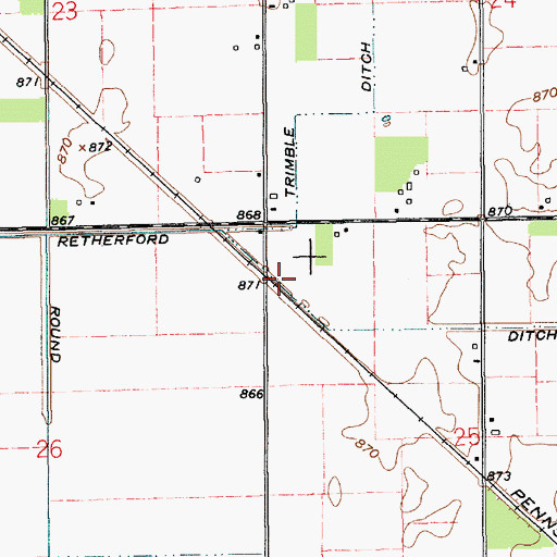 Topographic Map of Retherford Ditch, IN