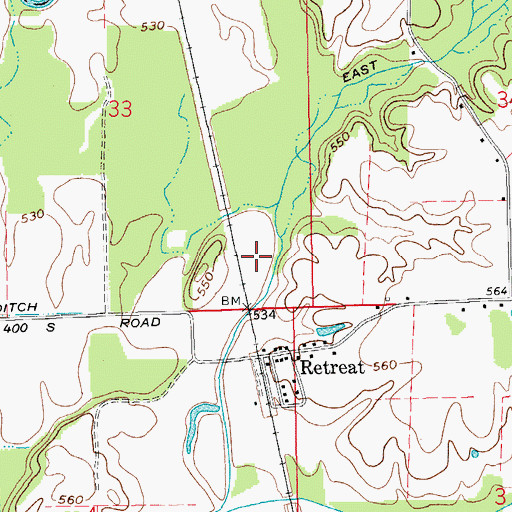 Topographic Map of Retreat, IN