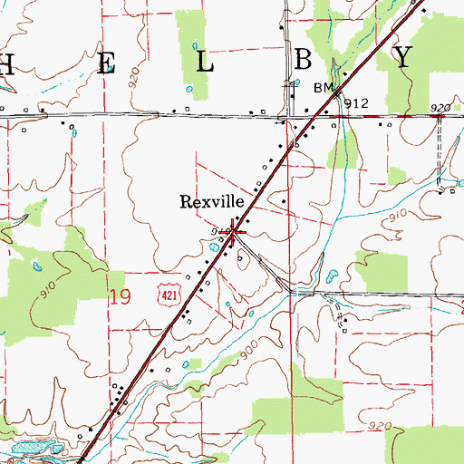 Topographic Map of Rexville, IN