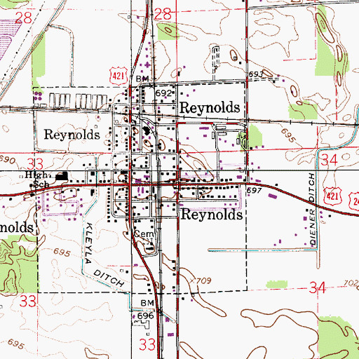 Topographic Map of Reynolds, IN
