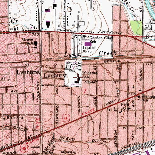 Topographic Map of Rhoades Elementary School, IN