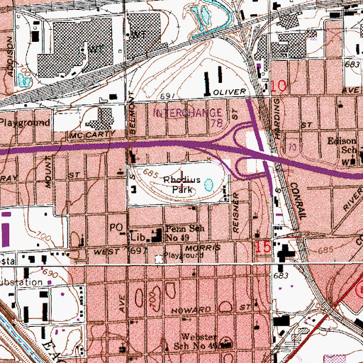 Topographic Map of Rhodius Park, IN