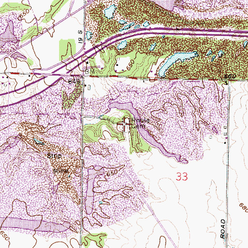 Topographic Map of Rhule Cemetery, IN