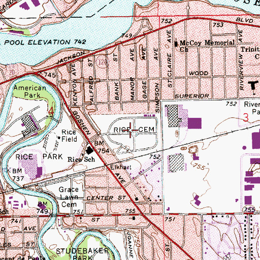 Topographic Map of Rice Cemetery, IN