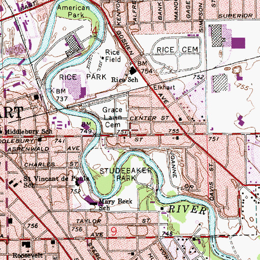 Topographic Map of Rice School, IN