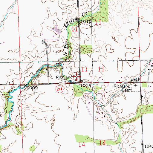 Topographic Map of Old Richland Methodist Cemetery, IN